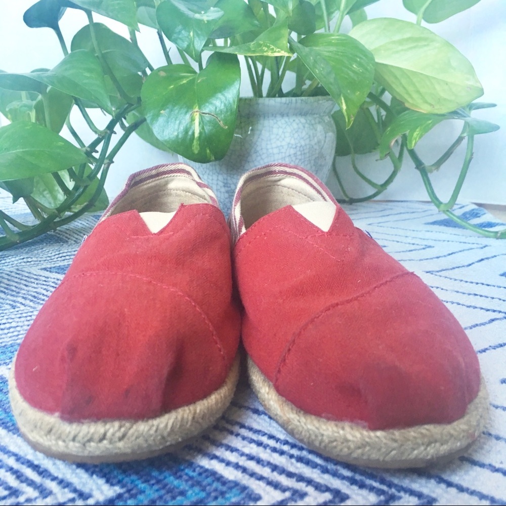 TOMS Espadrille Slip On Stripe Red White Flat 7.5 - Picture 3 of 8